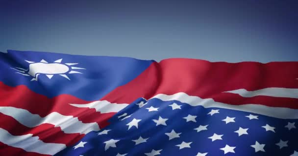 Animação Acenar Bandeira Combinada Taiwan Estados Unidos Com Fundo Azul — Vídeo de Stock