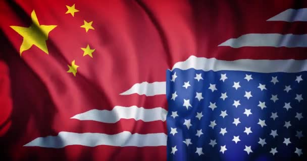 Çin Birleşik Devletler Birleşik Bayrağını Sallamanın Animasyonu Uluslararası Ilişkiler Ittifak — Stok video
