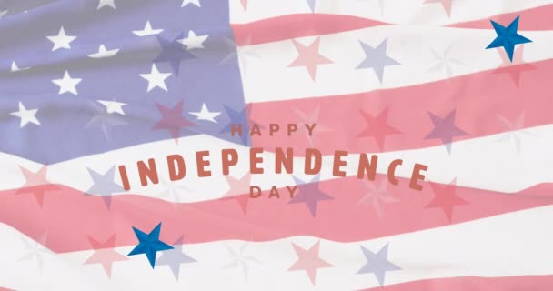 Animace Šťastného Textu Dne Nezávislosti Hvězd Nad Vlajkou Ameriky Amerika — Stock video