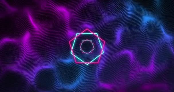 Neon Şekillerin Animasyonu Veri Transferinin Işıldayan Işık Yollarının Tüneli Küresel — Stok video