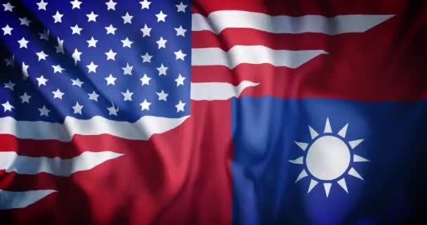 アメリカ合衆国と台湾の組み合わせフラグを振ってのアニメーション 国際関係 グローバル政治の概念デジタルで生成されたビデオ — ストック動画