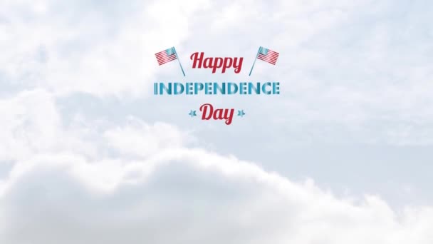 Animation 4Th July Independence Day Text Clouds Flags United States — Stock Video