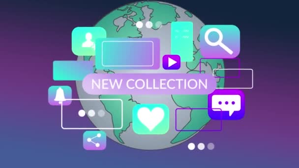 Animație Icoane Colecție Nouă Tot Globul Fundal Violet Conceptul Global — Videoclip de stoc