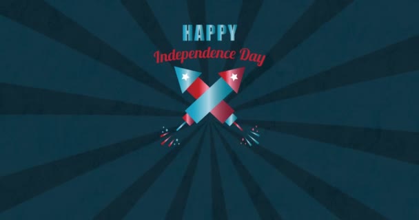 Animation Des Textes Zum Unabhängigkeitstag Juli Über Feuerwerk Und Streifen — Stockvideo