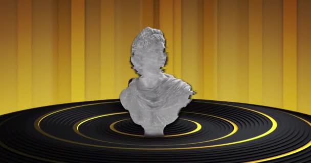 Animation Distorting Female Classical Sculpture Bust Black Gold Rings Gold — Stock Video