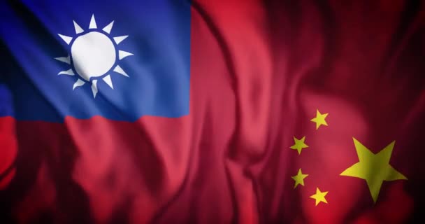Animatie Van Zwaaiende Gecombineerde Vlag Van Taiwan China Internationale Betrekkingen — Stockvideo