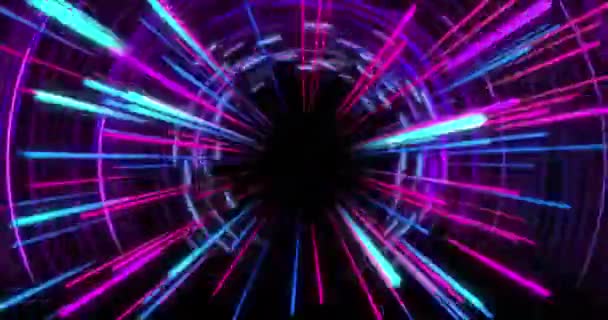 Animacja Neonowych Kształtów Tunelu Świecących Ścieżek Świetlnych Transferu Danych Koncepcja — Wideo stockowe