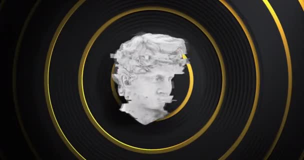 Animation Distorting Male Classical Sculpture Bust Distorting Gold Rings Black — Stock Video