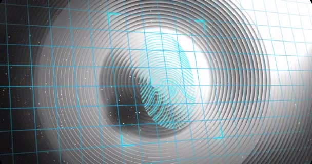 在黑色和灰色同心环上进行生物指纹扫描的动画 数字接口 技术和数字生成视频的未来概念 — 图库视频影像