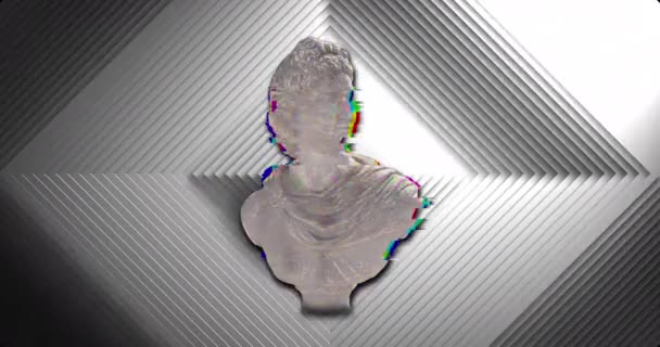 Animation Sculpture Classique Déformant Buste Sur Diamant Gris Concentrique Art — Video