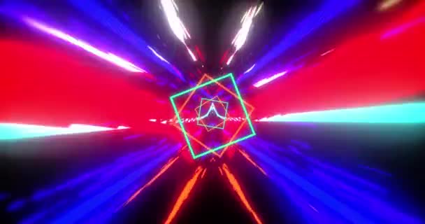 Animacja Neonowych Kształtów Tunelu Świecących Ścieżek Świetlnych Transferu Danych Koncepcja — Wideo stockowe