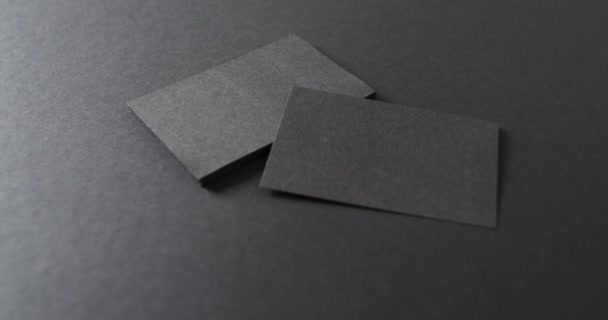 Close Stack Black Business Cards Black Background Copy Space Slow — Stock video