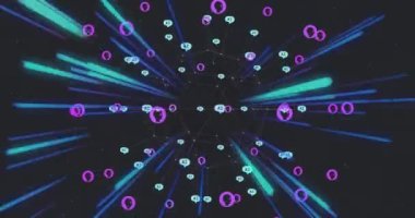 Sohbet simgeleriyle ai veri işleme animasyonu, ışık yollarındaki bağlantı ağı. Dijital olarak oluşturulmuş küresel yapay zeka, bağlantılar, hesaplama ve veri işleme kavramı.