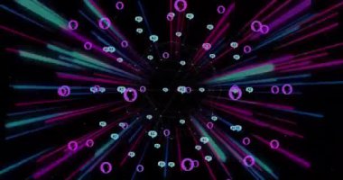 Ai veri işleme animasyonu, sohbet simgeleri ve parlayan yollardaki bağlantı ağı. Dijital olarak oluşturulmuş küresel yapay zeka, bağlantılar, hesaplama ve veri işleme kavramı.