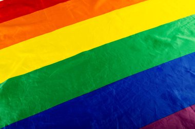 Gökkuşağı bayrağının tam kare yakın çekim görüntüsü, kopyalama alanı. Geçmişler, değiştirilmemiş, lgbtqia hakları, özgürlük, eşitlik, gurur kavramı.