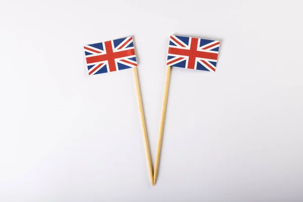 Vista Aérea Banderas Británicas Aisladas Sobre Fondo Blanco Espacio Copia —  Fotos de Stock