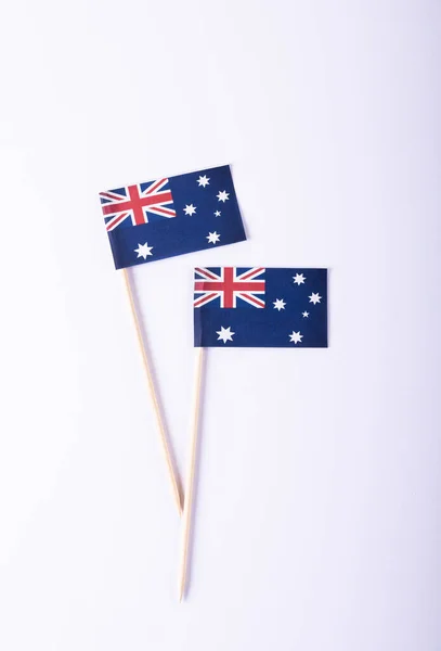 Vista Aérea Banderas Australianas Sobre Fondo Blanco Espacio Copia Bandera — Foto de Stock