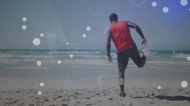 Afrika kökenli Amerikalı bir adam üzerinden bağlantı ağının animasyonu. Küresel bağlantılar, refah, zindelik ve dijital olarak üretilen sağlıklı yaşam tarzı konsepti.