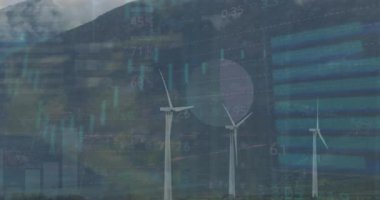 Borsa animasyonu ve dönen yel değirmenlerine karşı istatistiksel veri işleme. Küresel ekonomi ve yenilenebilir enerji teknolojisi kavramı