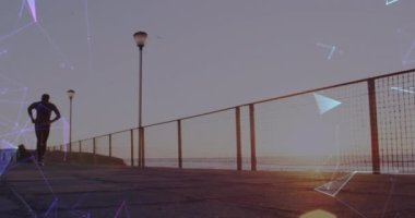 Kaçan bir Afrikalı Amerikalı adam üzerinden bağlantı ağının animasyonu. Küresel bağlantılar, refah, zindelik ve dijital olarak üretilen sağlıklı yaşam tarzı konsepti.