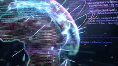 Animation of data processing over globe. Global computing, digital interface and data processing concept digitally generated video.