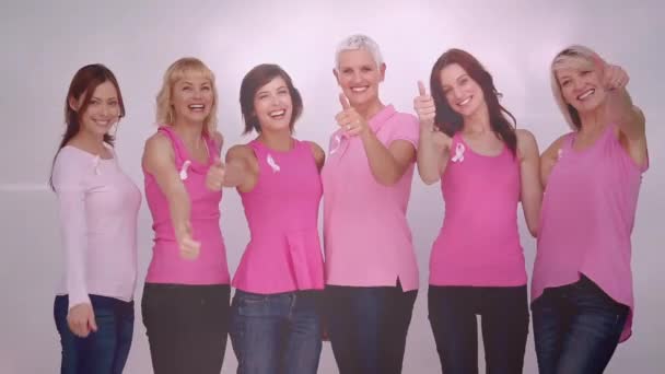 Bir Grup Mutlu Kadın Üzerine Işık Animasyonu Göğüs Kanseri Pozitif — Stok video