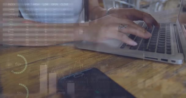 Dizüstü Bilgisayar Kullanan Bir Kadının Orta Bölümünde Istatistiksel Veri Işleme — Stok video