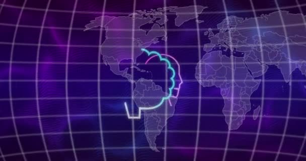 Animação Processamento Dados Com Ícones Bate Papo Mapa Mundo Inteligência — Vídeo de Stock