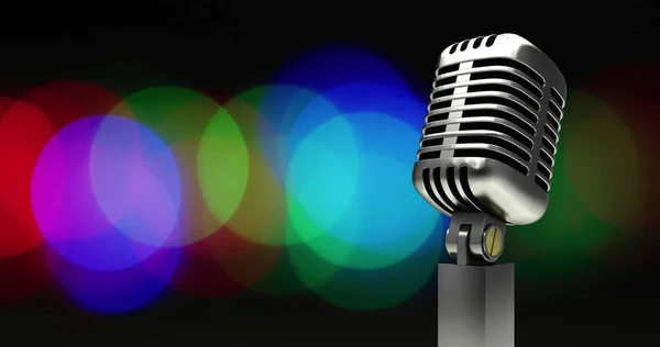 Цифровое Изображение Микрофона Цветных Пятнах Света Черном Фоне Музыкальные Технологии — стоковое фото