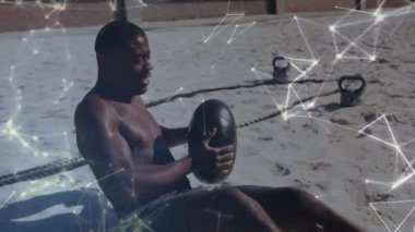 Afrika kökenli Amerikalı bir adam üzerinden bağlantı ağının animasyonu. Küresel bağlantılar, refah, zindelik ve dijital olarak üretilen sağlıklı yaşam tarzı konsepti.