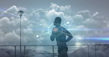 Afrika kökenli Amerikalı bir adam üzerinden bağlantı ağının animasyonu. Küresel bağlantılar, refah, zindelik ve dijital olarak üretilen sağlıklı yaşam tarzı konsepti.