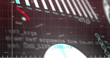 İstatistiksel veri işleme animasyonu ve siyah arkaplana karşı çoklu değişen sayılar. Bilgisayar arayüzü ve iş veri teknolojisi kavramı