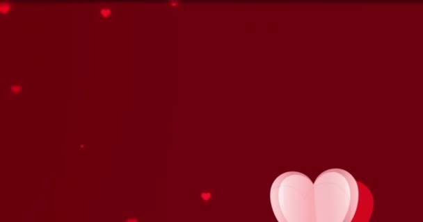 Animace Růžových Ikon Srdce Plovoucí Kopírovacím Prostoru Červeném Pozadí Valentýn — Stock video