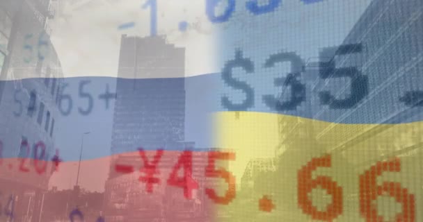 Κινούμενα Σχέδια Του Χρηματιστηρίου Δεδομένων Pockessing Και Κυματίζει Ρωσική Σημαία — Αρχείο Βίντεο