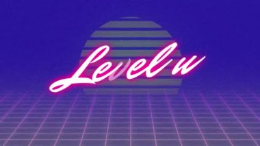 Metnin şebeke üzerindeki seviyesinin canlandırılması ve mavi arkaplana karşı güneşi oluşturması. Dijital olarak üretilmiş, hologram, illüstrasyon, ilerleme, aydınlatma, üç boyutlu ve teknoloji kavramı.