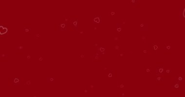 Kırmızı arkaplanda kopyalama alanına karşı yüzen kalp simgelerinin animasyonu. Sevgililer Günü ve Aşk Konsepti
