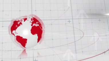 Çemberler üzerinde daireler ve soyut arkaplan üzerinde oklar üzerinde dünyanın animasyonu. Dijital olarak üretilen hologram, illüstrasyon, küreselleşme, büyüme, yön ve iş kavramı.