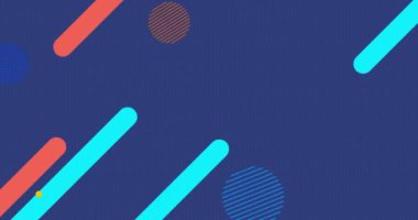 Mavi arkaplandaki kopyalama alanına karşı soyut renkli şekillerin animasyonu. Bilgisayar arayüzü ve iş teknolojisi kavramı