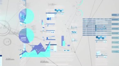 Birbirine bağlı noktaların çoklu grafikler üzerinde canlandırılması ve soyut arkaplana daireler yerleştirilmesi. Dijital olarak oluşturulmuş, hologram, illüstrasyon, iletişim, rapor ve iş konsepti.