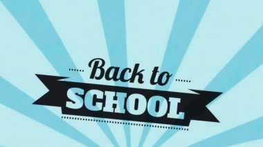 Mavi arka planda dönen radyal ışınlara karşı okul mesaj pankartının animasyonu. Okul ve eğitim kavramı