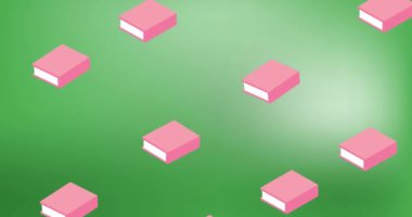 Yeşil gradyan arkaplanındaki kopyalama alanına karşı kusursuz desenli çoklu kitap simgelerinin animasyonu. Okul ve eğitim kavramı