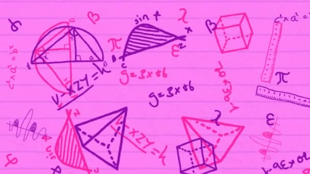 Κινούμενα Σχέδια Μαθηματικών Εξισώσεων Και Γεωμετρικών Διαγραμμάτων Πάνω Από Σημειωματάριο — Αρχείο Βίντεο
