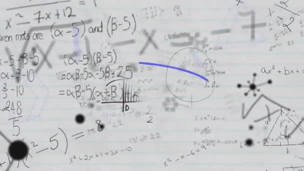 Анімація Математичних Рівнянь Діаграм Плавають Фоні Білого Вишитого Паперу Концепція — стокове відео