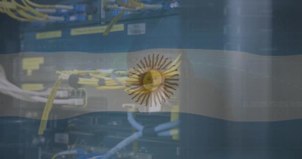 Animation Waiing Argentina Flag Close Computer Server Концепция Хранения Бизнес — стоковое видео