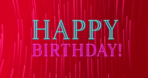 Animación Texto Feliz Cumpleaños Sobre Líneas Bucle Sobre Fondo Rojo — Vídeos de Stock