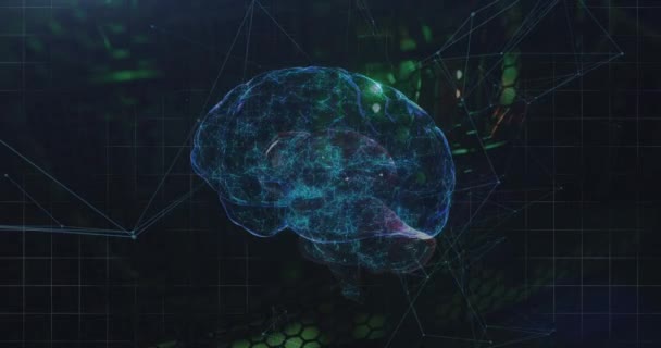 Bağlantı Ağının Animasyonu Bilgisayar Sunucusuna Karşı Dönen Insan Beyni Ikonu — Stok video
