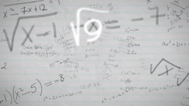 Animation Équations Mathématiques Diagrammes Flottant Sur Fond Papier Ligné Blanc — Video
