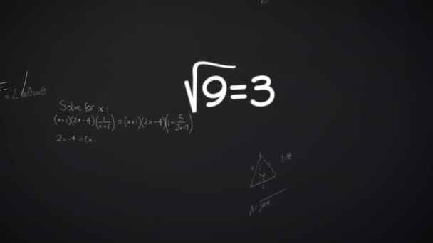 Gri Arkaplanda Yüzen Matematiksel Denklemlerin Formüllerin Diyagramların Animasyonu Okul Eğitim — Stok video