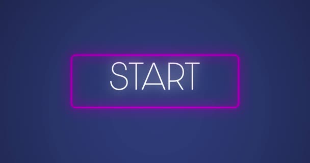 Animace Startovního Textu Nad Neonově Fialovým Bannerem Modrém Pozadí Technologický — Stock video