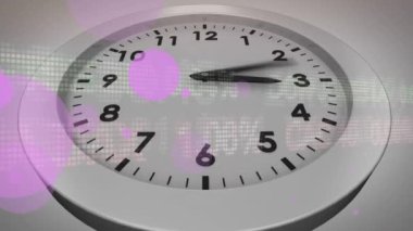 Hisse senedi maket veri işleme ve mor noktaların zaman daralmasına karşı animasyonu. Küresel ekonomi ve iş teknolojisi kavramı